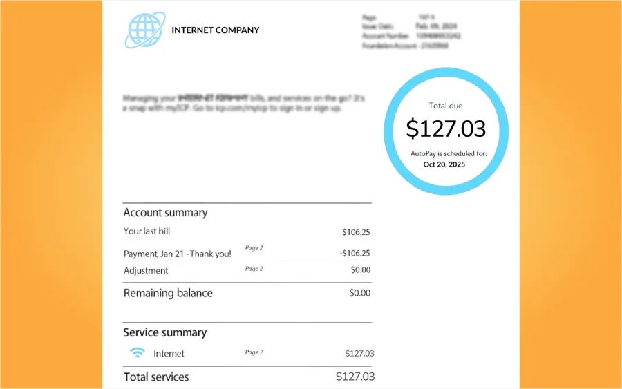 3 invoice internet data $127
