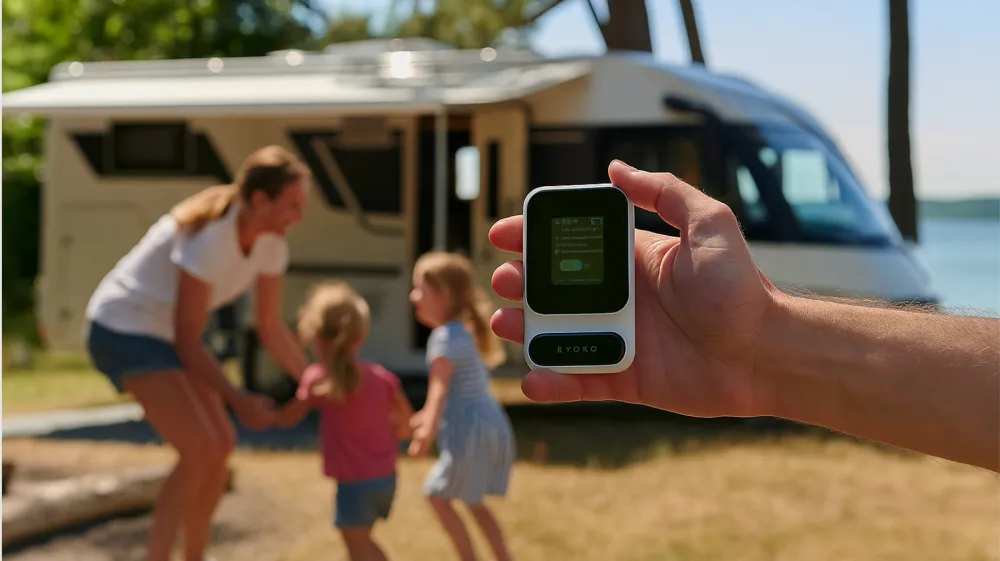 10 Ryoko with blurred campsite view with children